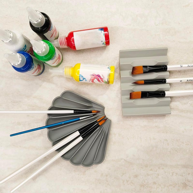 Acopelo 2 Pack Silicone Paint Brush Holders, Large and Small Paint Brush Rest with Multiple Slots, Suitable for Watercolor, Oil, Acrylic Painting Brushes (Grey) (Small) - Image 4